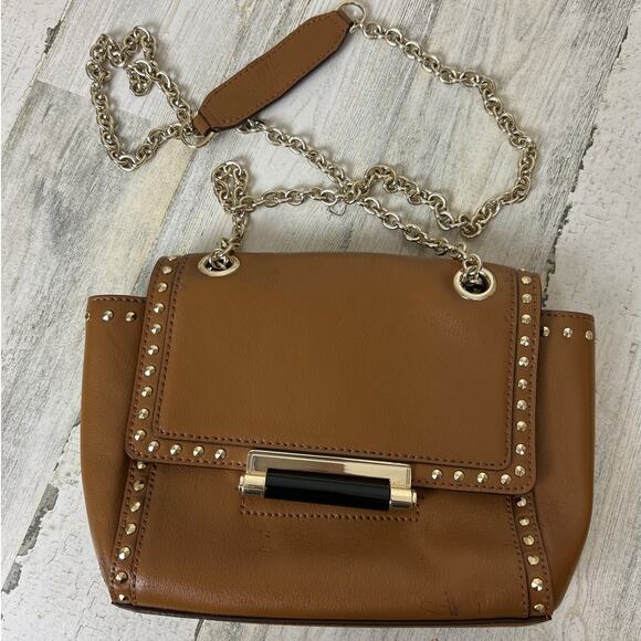 Diane Von Furstenberg Handbags - DVF Diane von Furstenberg 440 Mini Studded Flap Crossbody Bag Tan Brown Gold